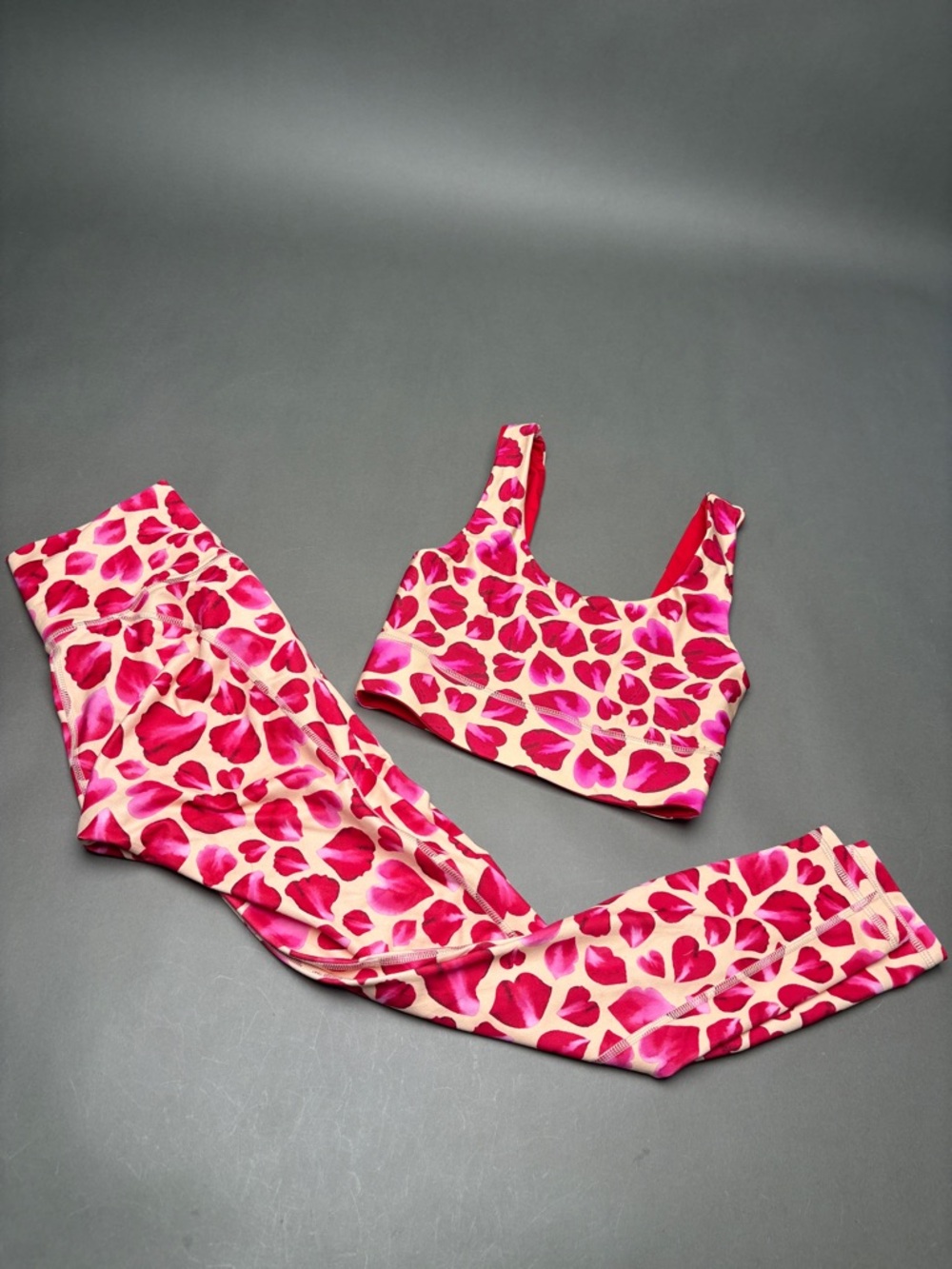 Fabletics Pink & Cream Rose Petal Leggings and Sports Bra Set